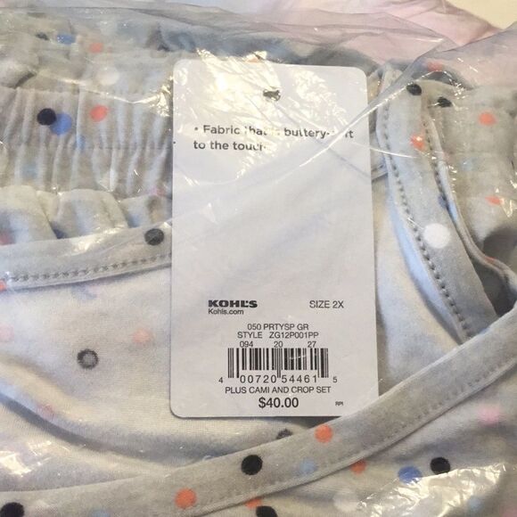 SO NWT jrs plus pajama set gray with colorful dots/cami and cropped pants set 2X - Picture 14 of 14